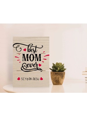 BK Gift Kişiye Özel En Iyi Anne Tasarımlı Otantik Masaüstü Ahşap Palet Çerçeve-4