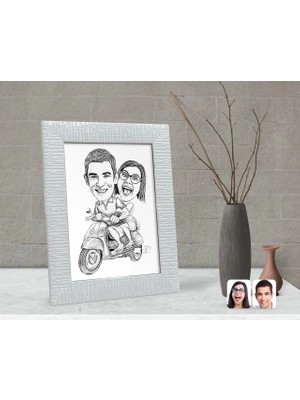 BK Gift Kişiye Özel Karakalem Sevgililer Karikatürlü Dekoratif Çerçeve-11