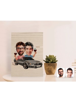 BK Gift Kişiye Özel Kankalar Karikatürlü Otantik Masaüstü Ahşap Palet Çerçeve-1