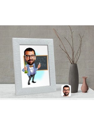 BK Gift Kişiye Özel Erkek Kimya Öğretmeni Karikatürlü Dekoratif Çerçeve-1