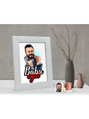 BK Gift Kişiye Özel Baba Oğul Karikatürlü Dekoratif Çerçeve-4