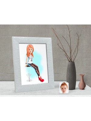 BK Gift Kişiye Özel Kadın Karikatürlü Dekoratif Çerçeve-39