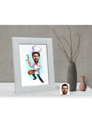 BK Gift Kişiye Özel Erkek Chef Karikatürlü Dekoratif Çerçeve-1