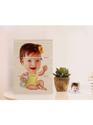 BK Gift Kişiye Özel Bebek Karikatürlü Otantik Masaüstü Ahşap Palet Çerçeve-1
