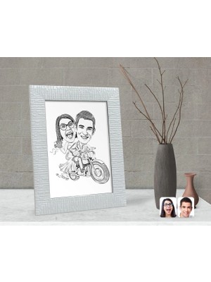 BK Gift Kişiye Özel Karakalem Gelin Damat Karikatürlü Dekoratif Çerçeve-1