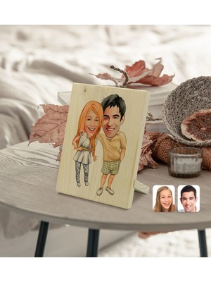 BK Gift Kişiye Özel Sevgililer Karikatürlü Dekoratif Ahşap Çerçeve Model 98