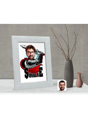 BK Gift Kişiye Özel Şövalye Karikatürlü Dekoratif Çerçeve-1