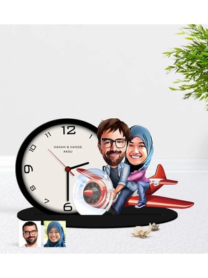 BK Gift Kişiye Özel Sevgililer Karikatürlü Ahşap Biblo Masa Saati-11