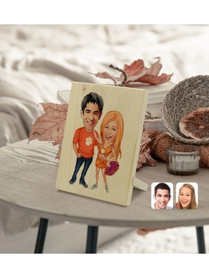 BK Gift Kişiye Özel Sevgililer Karikatürlü Dekoratif Ahşap Çerçeve Model 54