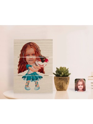 BK Gift Kişiye Özel Kız Çocuk Karikatürlü Otantik Masaüstü Ahşap Palet Çerçeve-15