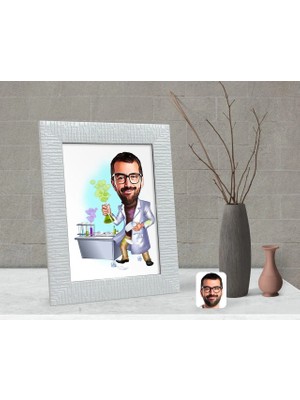BK Gift Kişiye Özel Erkek Kimya Öğretmeni Karikatürlü Dekoratif Çerçeve-2