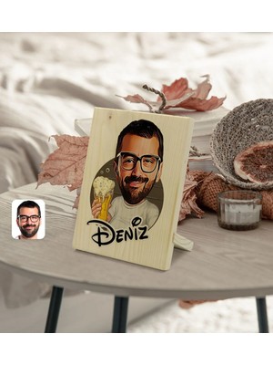 BK Gift Kişiye Özel Isimli Erkek Karikatürlü Dekoratif Ahşap Çerçeve Model 51