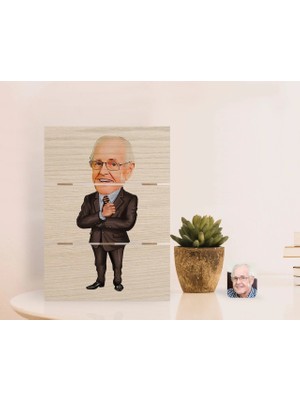 BK Gift Kişiye Özel Dede Karikatürlü Otantik Masaüstü Ahşap Palet Çerçeve-1