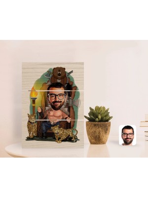 BK Gift Kişiye Özel Viking Karikatürlü Otantik Masaüstü Ahşap Palet Çerçeve-1
