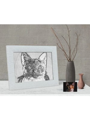 BK Gift Kişiye Özel Tam Boy Karakalem Kedi Karikatürlü Dekoratif Çerçeve-1