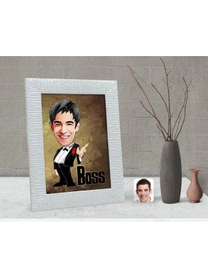 BK Gift Kişiye Özel Boss Karikatürlü Dekoratif Çerçeve-1