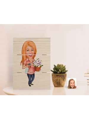 BK Gift Kişiye Özel Ev Hanımı Karikatürlü Otantik Masaüstü Ahşap Palet Çerçeve-2