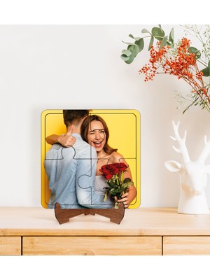 BK Gift Kişiye Özel Fotoğraflı Ahşap Standlı Puzzle Çerçeve-1