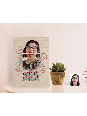 BK Gift Kişiye Özel Canım Annem Karikatürlü Otantik Masaüstü Ahşap Palet Çerçeve-1