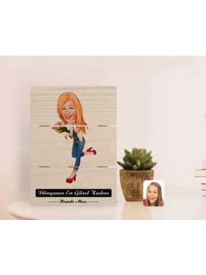 BK Gift Kişiye Özel Dünyanın En Güzel Kadını Karikatürlü Otantik Masaüstü Ahşap Palet Çerçeve-22