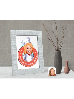 BK Gift Kişiye Özel Kadın Chef Kolay Yetişmiyor Karikatürlü Dekoratif Çerçeve-1