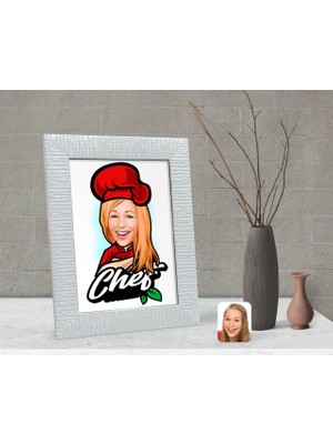BK Gift Kişiye Özel Kadın Chef Karikatürlü Dekoratif Çerçeve-10