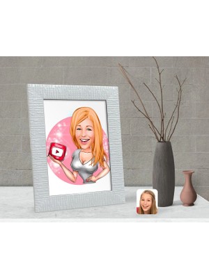 BK Gift Kişiye Özel Kadın Youtuber Karikatürlü Dekoratif Çerçeve-2