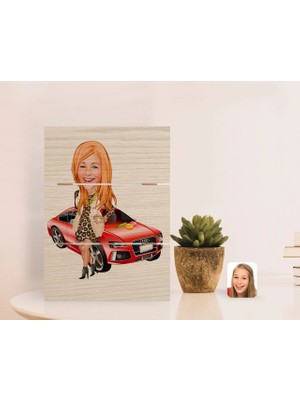 BK Gift Kişiye Özel Kadın Patron Karikatürlü Otantik Masaüstü Ahşap Palet Çerçeve-2
