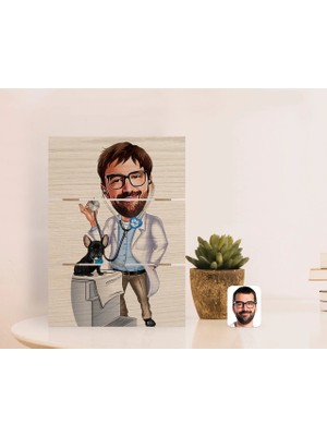 BK Gift Kişiye Özel Erkek Veteriner Hekim Karikatürlü Otantik Masaüstü Ahşap Palet Çerçeve