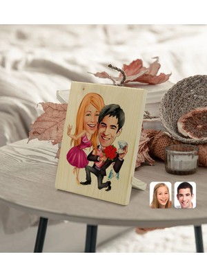 BK Gift Kişiye Özel Sevgililer Karikatürlü Dekoratif Ahşap Çerçeve Model 9