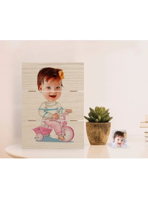 BK Gift Kişiye Özel Bebek Karikatürlü Otantik Masaüstü Ahşap Palet Çerçeve-4