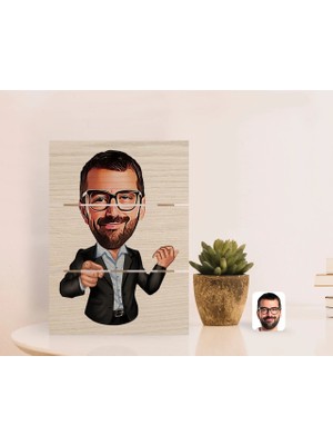 BK Gift Kişiye Özel Amca Karikatürlü Otantik Masaüstü Ahşap Palet Çerçeve-1