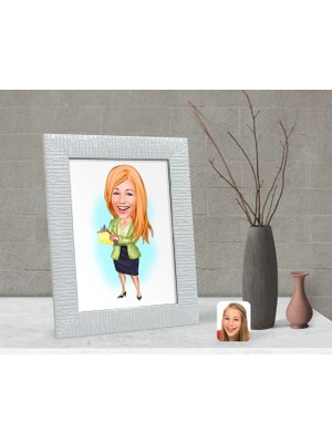 BK Gift Kişiye Özel Kadın Asistan Karikatürlü Dekoratif Çerçeve-2