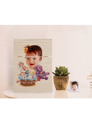 BK Gift Kişiye Özel Bebek Doğum Günü Karikatürlü Otantik Masaüstü Ahşap Palet Çerçeve-2