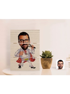 BK Gift Kişiye Özel Elvis Presley Karikatürlü Otantik Masaüstü Ahşap Palet Çerçeve-1