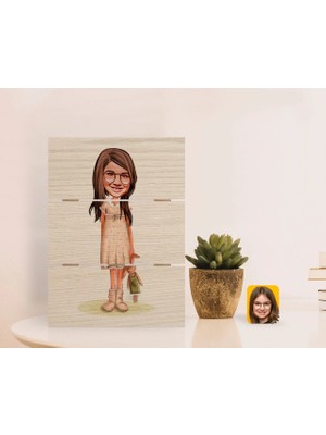 BK Gift Kişiye Özel Kız Çocuk Karikatürlü Otantik Masaüstü Ahşap Palet Çerçeve-7