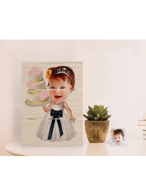 BK Gift Kişiye Özel Kız Çocuk Doğum Günü Karikatürlü Otantik Masaüstü Ahşap Palet Çerçeve-2