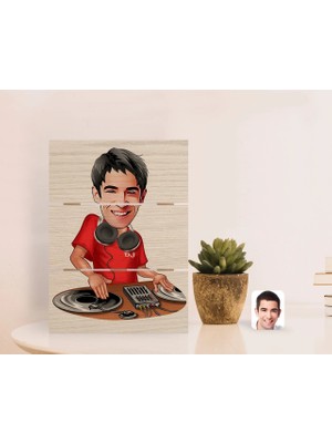 BK Gift Kişiye Özel Erkek Dj Karikatürlü Otantik Masaüstü Ahşap Palet Çerçeve-1