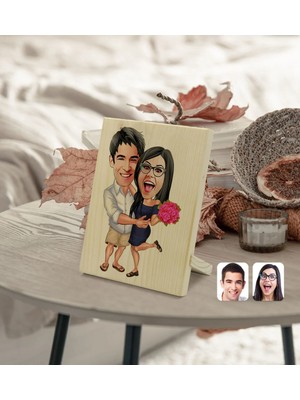 BK Gift Kişiye Özel Sevgililer Karikatürlü Dekoratif Ahşap Çerçeve Model 108