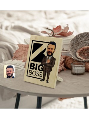 BK Gift Kişiye Özel Erkek Big Boss Karikatürlü Dekoratif Ahşap Çerçeve Model 1
