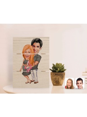 BK Gift Kişiye Özel Bebek Sürprizi Karikatürlü Otantik Masaüstü Ahşap Palet Çerçeve-1