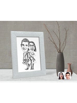 BK Gift Kişiye Özel Karakalem Sevgililer Karikatürlü Dekoratif Çerçeve-6