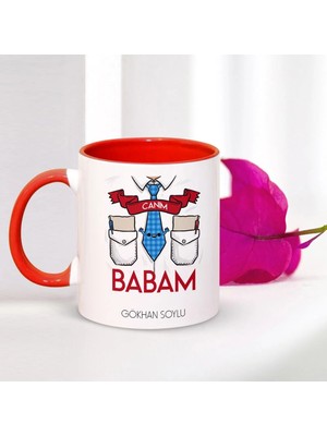 BK Gift Kişiye Özel Canım Babam Kırmızı Kupa Bardak - 002