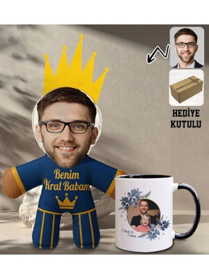 Bk Gift Kişiye Özel Fotoğraflı Kral Babam Tasarımlı Bebek Yastık-2 & Siyah Kupa Bardak Hediye Seti-7, Babalar Günü Hediye, Babaya Hediye