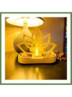 Bezos 3D Baskı Lotus Buda Mumluk - Dekoratif Tealight Mumluk-Sarı HB006