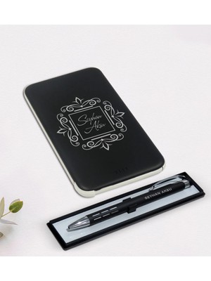 BK Gift Kişiye Özel Isimli Siyah Kalem ve 5.000 Mah Powerbank Hediye Seti-1
