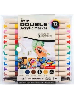 Tr Double Çift Uçlu Akrilik Marker Kalem Seti Fırça ve Keçeli Uç 12 Renk SVDAM12P