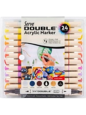 Tr Double Çift Uçlu Akrilik Marker Kalem Seti Fırça ve Keçeli Uç 24 Renk SVDAM24P