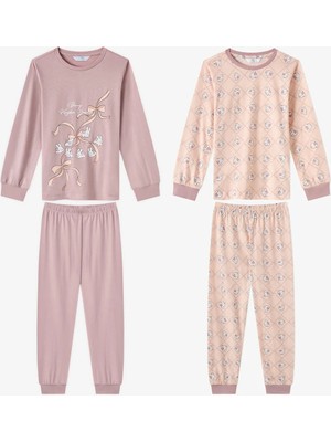 Penti Kız Çocuk Lila Funny Bunny Pamuklu Uzun Kollu 2'li Pijama Takımı