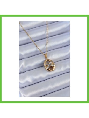 Bezos 316L Çelik Gold Renk Zirkon Taşlı Kadın Kolye Dmc